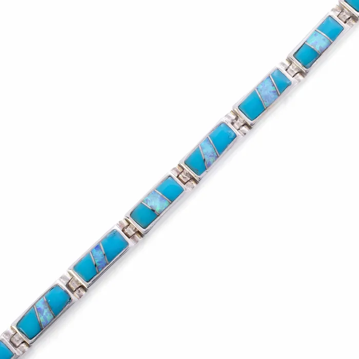 Bracelets Kalifano Turquoise Rectangular 925 Sterling Silver Bracelet USA Handmade with Opal Accent