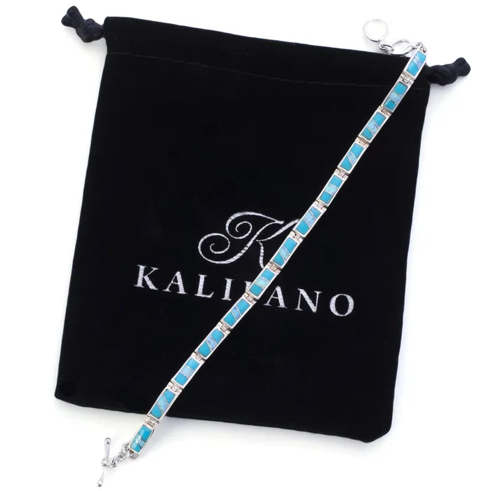 Bracelets Kalifano Turquoise Rectangular 925 Sterling Silver Bracelet USA Handmade with Opal Accent