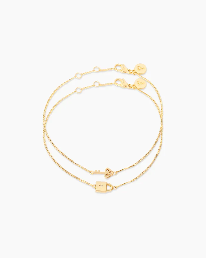 Bracelets Penny Pairs Lock and Key Gold Bracelet Set