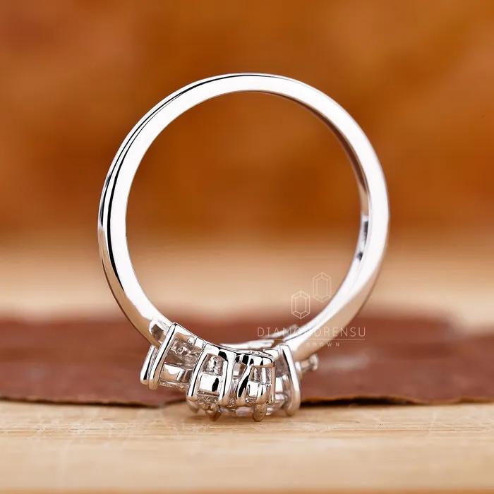 Cluster Engagement Ring with Hexagon Cut Diamond Diamondrensu Rings