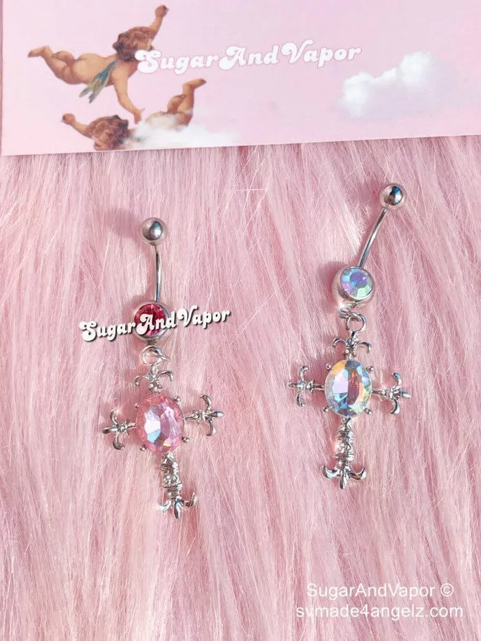 Crystal Baroque Cross Belly Button Ring SugarAndVapor Rings
