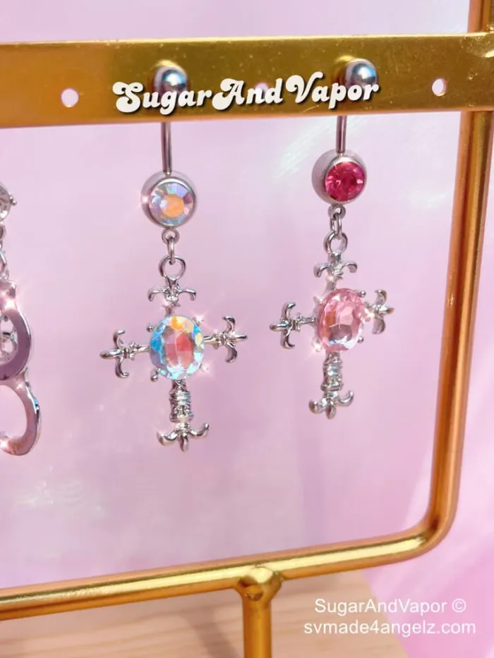 Crystal Baroque Cross Belly Button Ring SugarAndVapor Rings Crystal Baroque Cross Belly Button Ring SugarAndVapor Rings