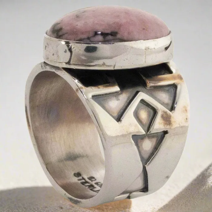 Danny Clark Navajo Rhodonite USA Native American Made 925 Sterling Silver Ring Kalifano Rings