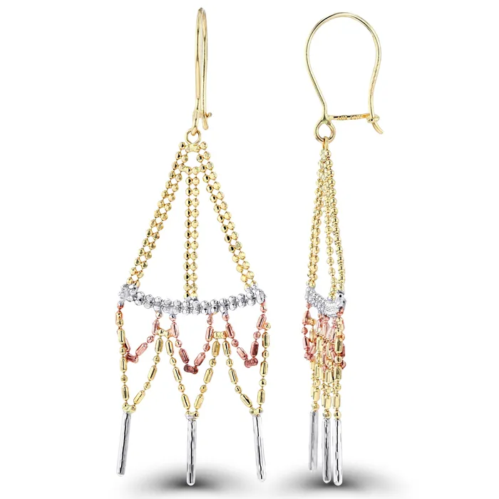 DecadenceJewelry Earrings 14K Gold Tricolor 55MM Dangling Beaded Earring