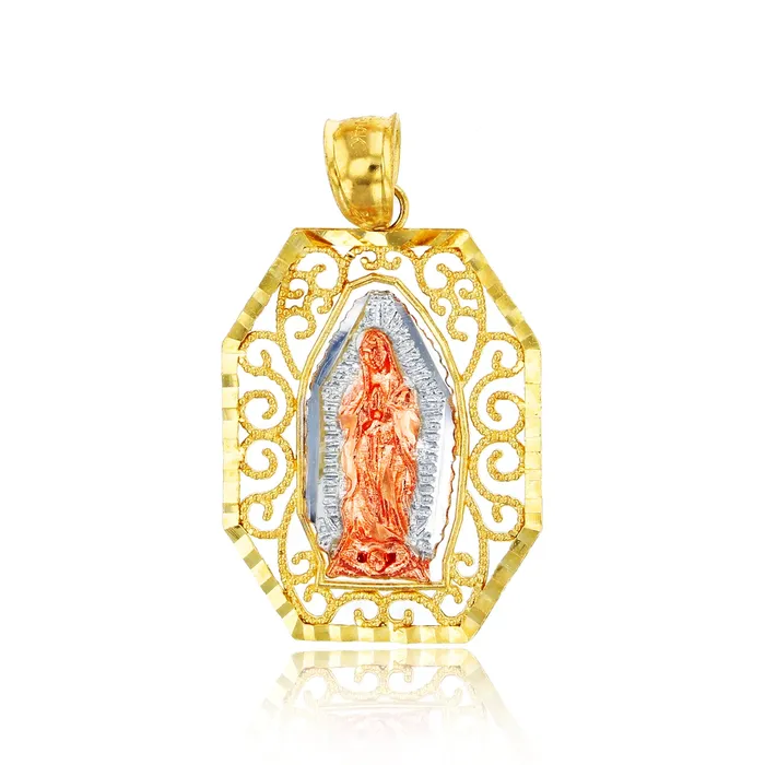 DecadenceJewelry Necklaces 14K Gold TriColor Antique Frame Virgin Mary Charm Necklace DecadenceJewelry Necklaces 14K Gold TriColor Antique Frame Virgin Mary Charm Necklace