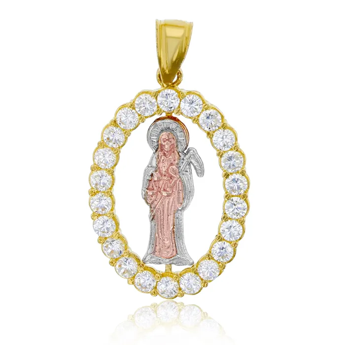 DecadenceJewelry Necklaces 14K TriColor Gold 29x16mm Santa Muerte Oval Cubic Zirconia Frame Pendant DecadenceJewelry Necklaces 14K TriColor Gold 29x16mm Santa Muerte Oval Cubic Zirconia Frame Pendant
