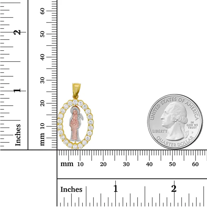 DecadenceJewelry Necklaces 14K TriColor Gold 29x16mm Santa Muerte Oval Cubic Zirconia Frame Pendant DecadenceJewelry Necklaces 14K TriColor Gold 29x16mm Santa Muerte Oval Cubic Zirconia Frame Pendant