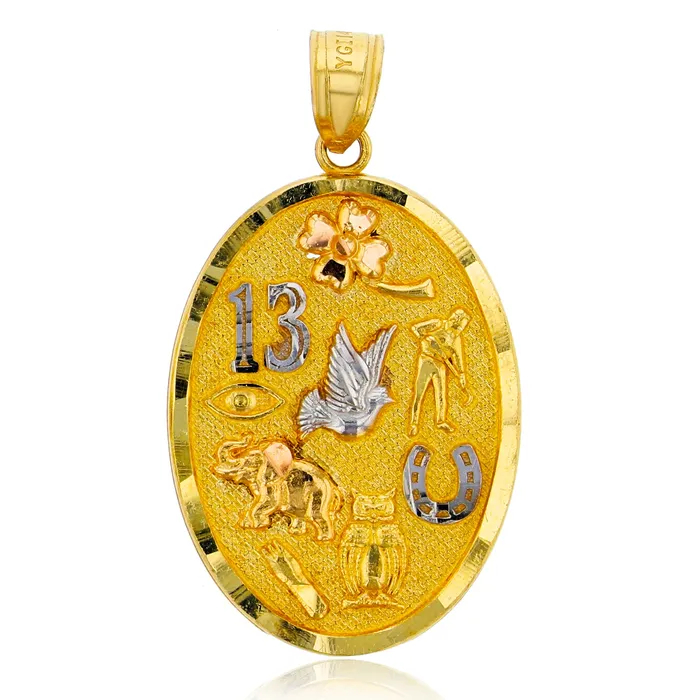 DecadenceJewelry Necklaces 14K Tricolor Gold Nine Lucky Charms Dangling Pendant DecadenceJewelry Necklaces 14K Tricolor Gold Nine Lucky Charms Dangling Pendant