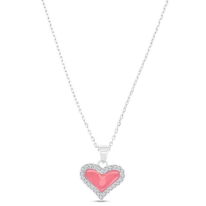 DecadenceJewelry Necklaces Sterling Silver Rhodium Pink Enamel Cubic Zirconia Heart 162 Necklace DecadenceJewelry Necklaces Sterling Silver Rhodium Pink Enamel Cubic Zirconia Heart 162 Necklace