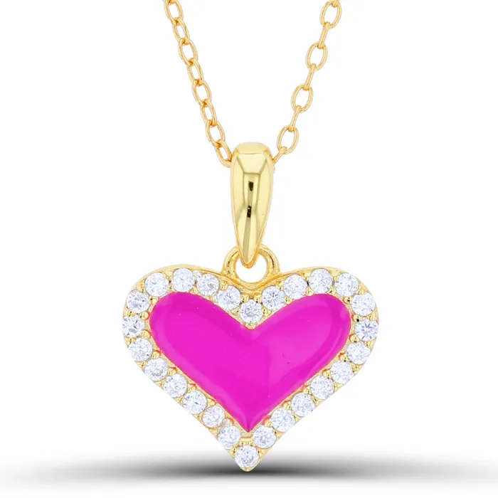 DecadenceJewelry Necklaces Sterling Silver Rhodium Pink Enamel Cubic Zirconia Heart 162 Necklace DecadenceJewelry Necklaces Sterling Silver Rhodium Pink Enamel Cubic Zirconia Heart 162 Necklace