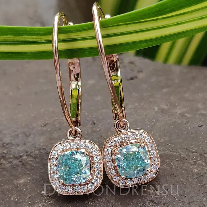 Diamondrensu Earrings Dangle Drop Earrings 144 TCW Cushion Cyan Blue Moissanite Halo Earrings Diamondrensu Earrings Dangle Drop Earrings 144 TCW Cushion Cyan Blue Moissanite Halo Earrings