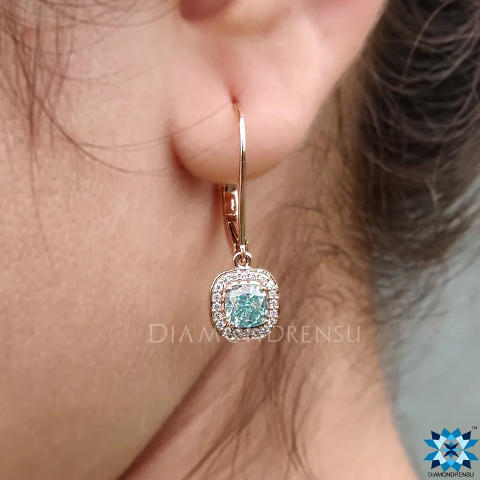 Diamondrensu Earrings Dangle Drop Earrings 144 TCW Cushion Cyan Blue Moissanite Halo Earrings Diamondrensu Earrings Dangle Drop Earrings 144 TCW Cushion Cyan Blue Moissanite Halo Earrings