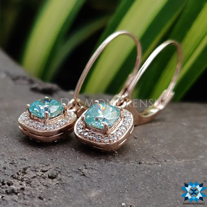 Diamondrensu Earrings Dangle Drop Earrings 144 TCW Cushion Cyan Blue Moissanite Halo Earrings Diamondrensu Earrings Dangle Drop Earrings 144 TCW Cushion Cyan Blue Moissanite Halo Earrings