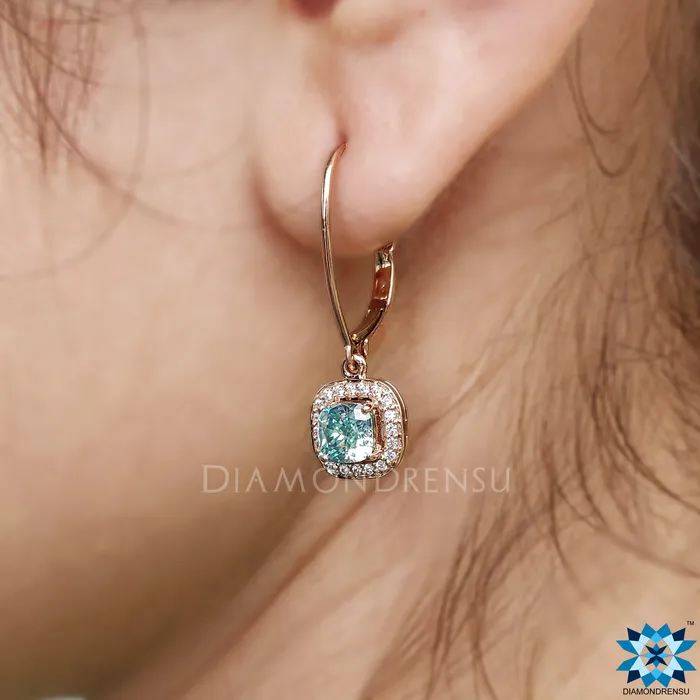 Diamondrensu Earrings Dangle Drop Earrings 144 TCW Cushion Cyan Blue Moissanite Halo Earrings Diamondrensu Earrings Dangle Drop Earrings 144 TCW Cushion Cyan Blue Moissanite Halo Earrings