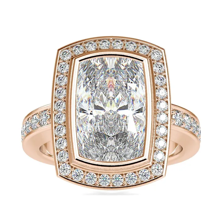 Diamondrensu Elongated Cushion Cut Engagement Ring With Pave Rings
