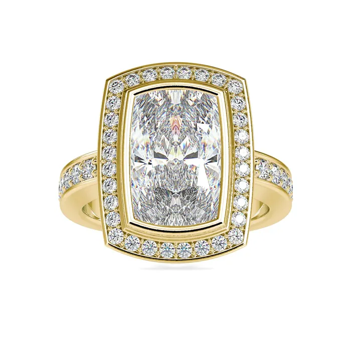 Diamondrensu Elongated Cushion Cut Engagement Ring With Pave Rings