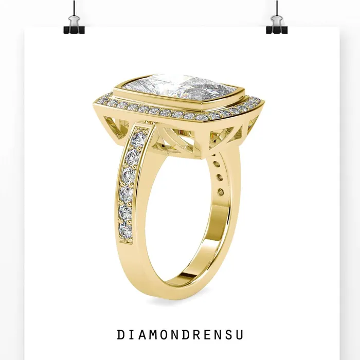 Diamondrensu Elongated Cushion Cut Engagement Ring With Pave Rings