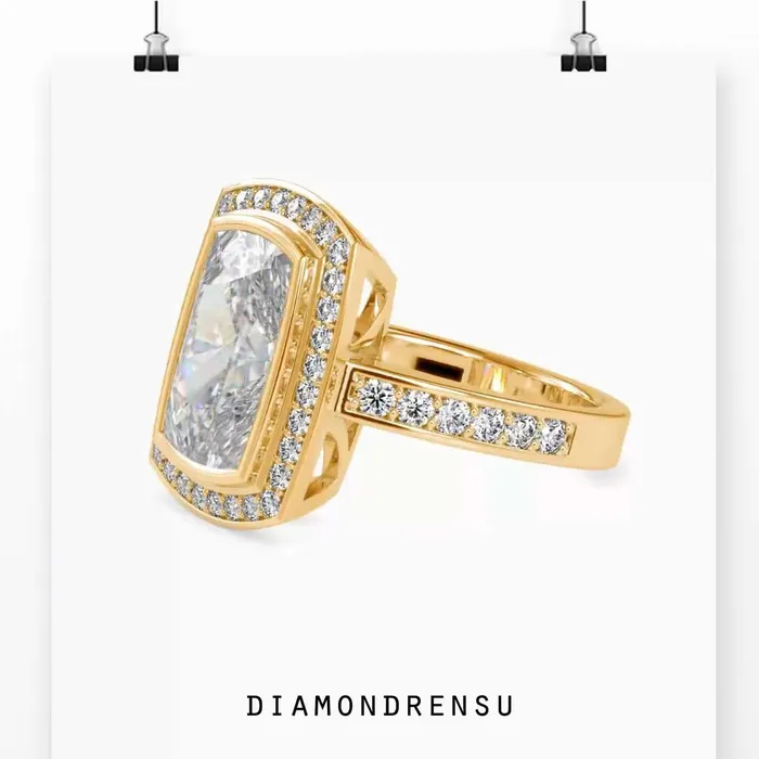 Diamondrensu Elongated Cushion Cut Engagement Ring With Pave Rings