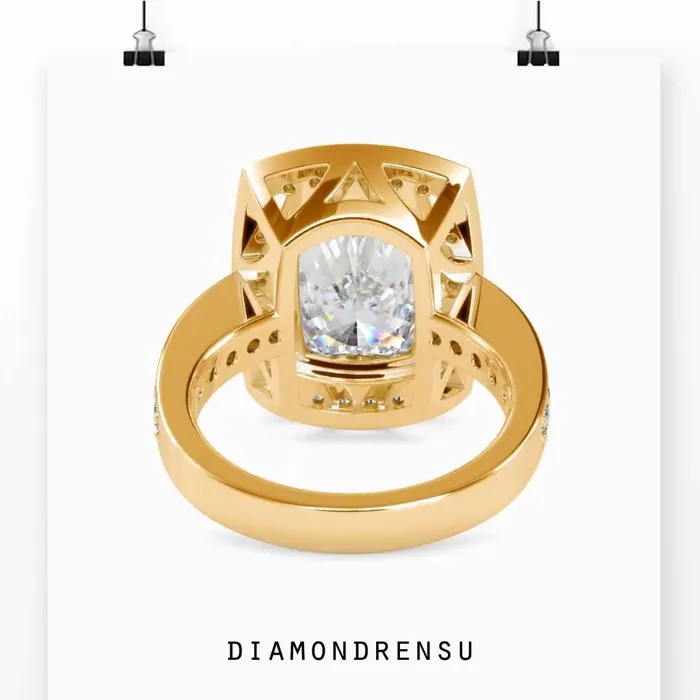 Diamondrensu Elongated Cushion Cut Engagement Ring With Pave Rings