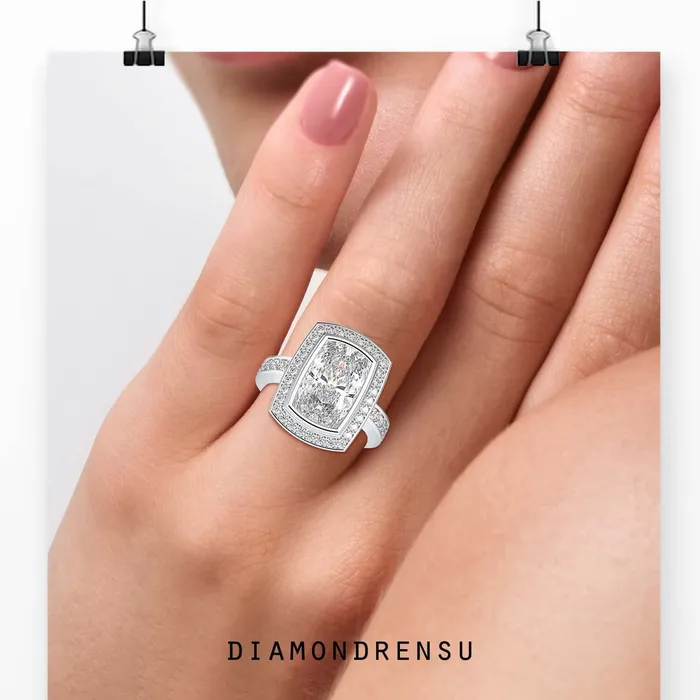 Diamondrensu Elongated Cushion Cut Engagement Ring With Pave Rings