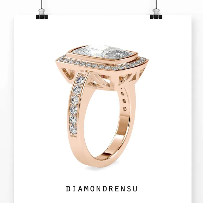 Diamondrensu Elongated Cushion Cut Engagement Ring With Pave Rings