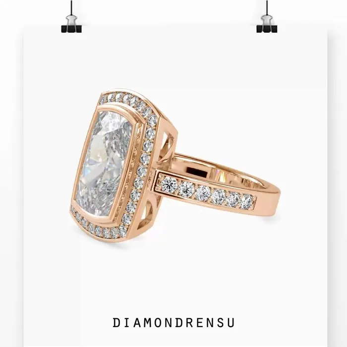 Diamondrensu Elongated Cushion Cut Engagement Ring With Pave Rings