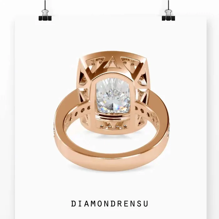 Diamondrensu Elongated Cushion Cut Engagement Ring With Pave Rings