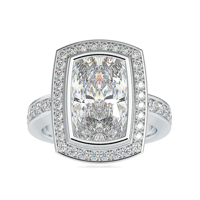 Diamondrensu Elongated Cushion Cut Engagement Ring With Pave Rings