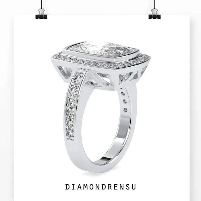 Diamondrensu Elongated Cushion Cut Engagement Ring With Pave Rings