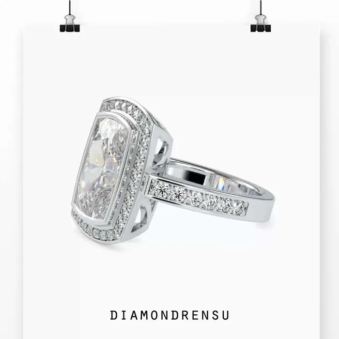 Diamondrensu Elongated Cushion Cut Engagement Ring With Pave Rings