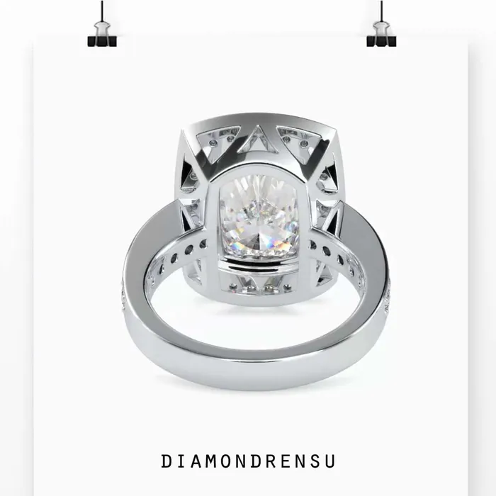 Diamondrensu Elongated Cushion Cut Engagement Ring With Pave Rings
