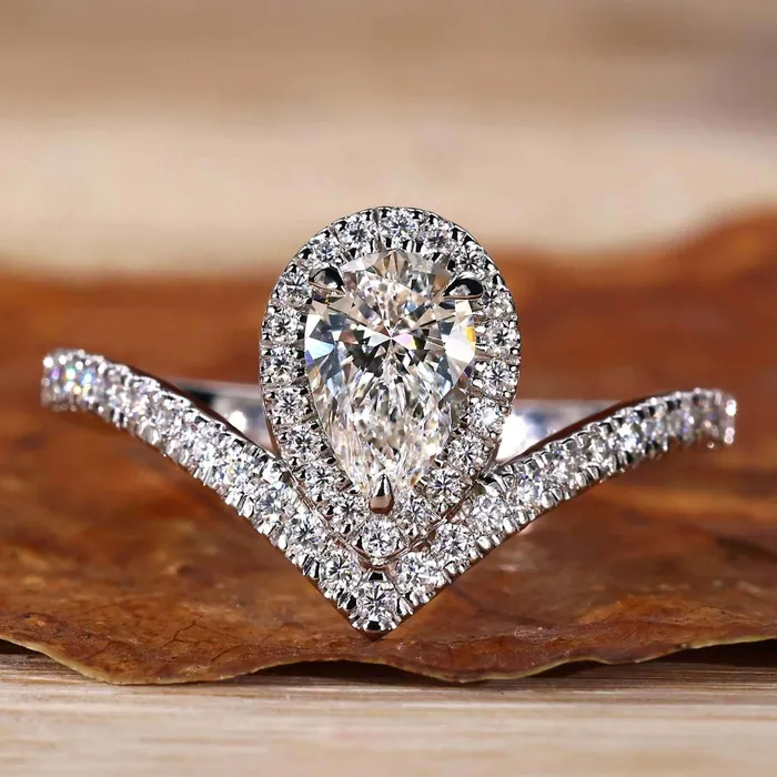 Diamondrensu Rings 063 CT Pear Cut Lab Grown Diamond Engagement Ring for Women Diamondrensu Rings 063 CT Pear Cut Lab Grown Diamond Engagement Ring for Women