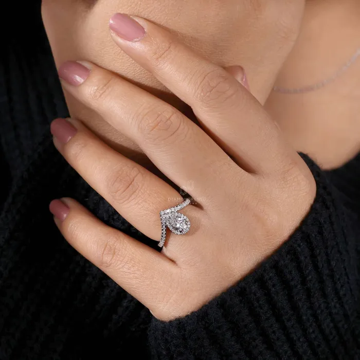 Diamondrensu Rings 063 CT Pear Cut Lab Grown Diamond Engagement Ring for Women