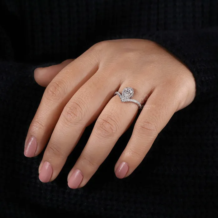 Diamondrensu Rings 063 CT Pear Cut Lab Grown Diamond Engagement Ring for Women