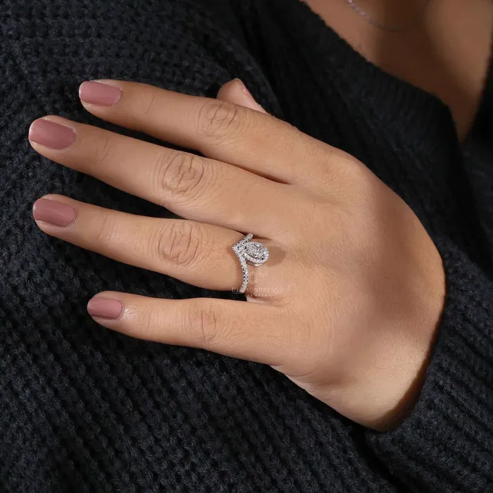 Diamondrensu Rings 063 CT Pear Cut Lab Grown Diamond Engagement Ring for Women