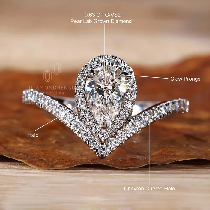 Diamondrensu Rings 063 CT Pear Cut Lab Grown Diamond Engagement Ring for Women