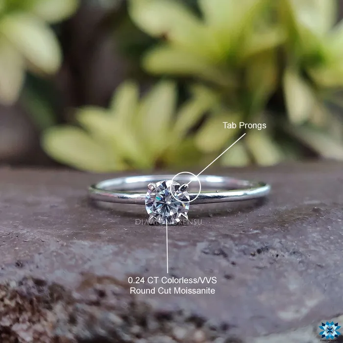 Diamondrensu Rings Dainty Delicate 024 CT Round Moissanite Solitaire Engagement Ring