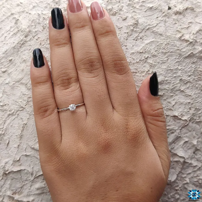 Diamondrensu Rings Dainty Delicate 024 CT Round Moissanite Solitaire Engagement Ring
