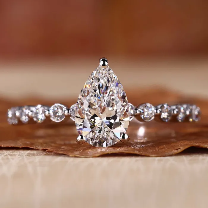 Diamondrensu Rings Hidden Halo Engagement Ring Pear Cut Lab Grown Diamond Ring Diamondrensu Rings Hidden Halo Engagement Ring Pear Cut Lab Grown Diamond Ring