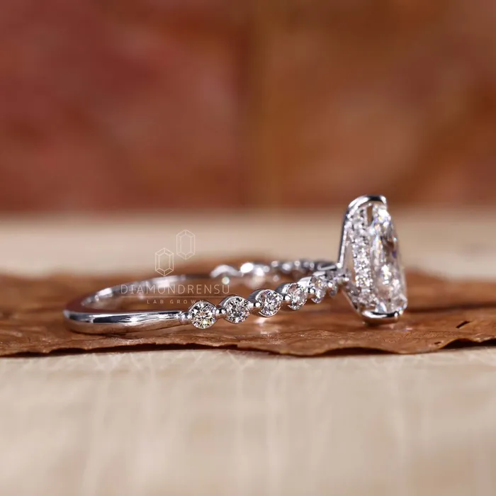 Diamondrensu Rings Hidden Halo Engagement Ring Pear Cut Lab Grown Diamond Ring
