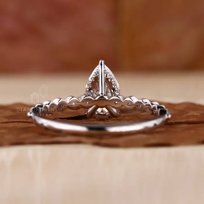 Diamondrensu Rings Hidden Halo Engagement Ring Pear Cut Lab Grown Diamond Ring