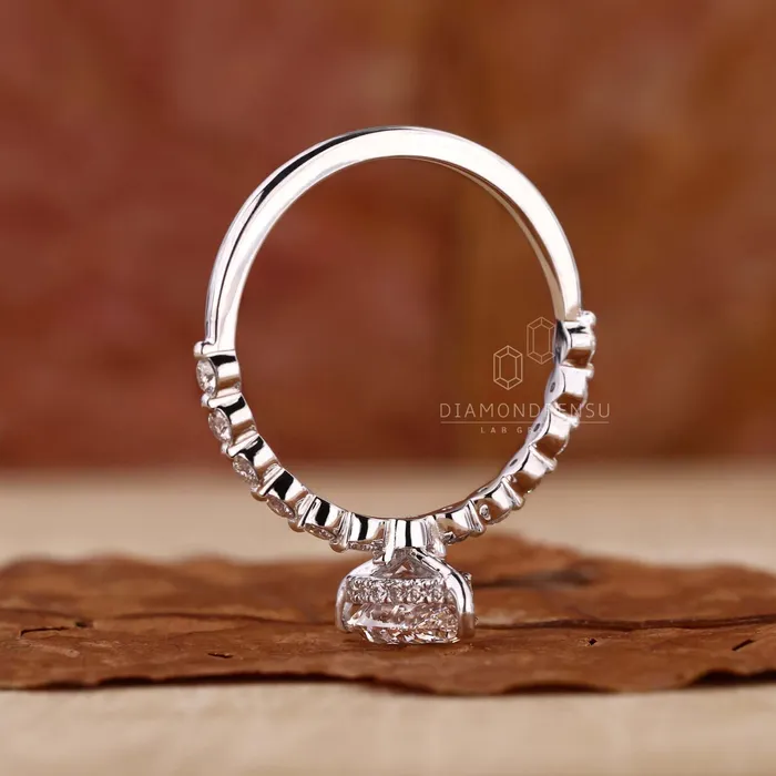 Diamondrensu Rings Hidden Halo Engagement Ring Pear Cut Lab Grown Diamond Ring