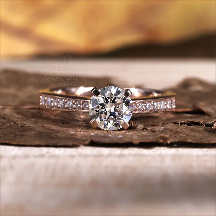 Diamondrensu Rings Round Diamond Engagement Ring 116 TCW EFVVS Round Lab Grown Diamond Ring Anniversary Gift Ring for Her