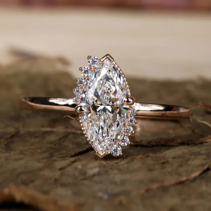 Diamondrensu Rings Vintage Inspired Halo Engagement Ring 103 CT Marquise Cut EVS Lab Diamond Ring Milgrain Setting Ring Diamondrensu Rings Vintage Inspired Halo Engagement Ring 103 CT Marquise Cut EVS Lab Diamond Ring Milgrain Setting Ring