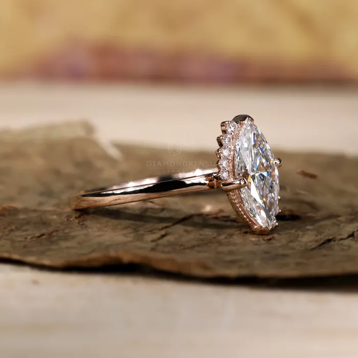 Diamondrensu Rings Vintage Inspired Halo Engagement Ring 103 CT Marquise Cut EVS Lab Diamond Ring Milgrain Setting Ring