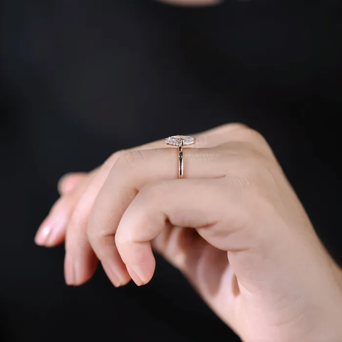 Diamondrensu Rings Vintage Inspired Halo Engagement Ring 103 CT Marquise Cut EVS Lab Diamond Ring Milgrain Setting Ring