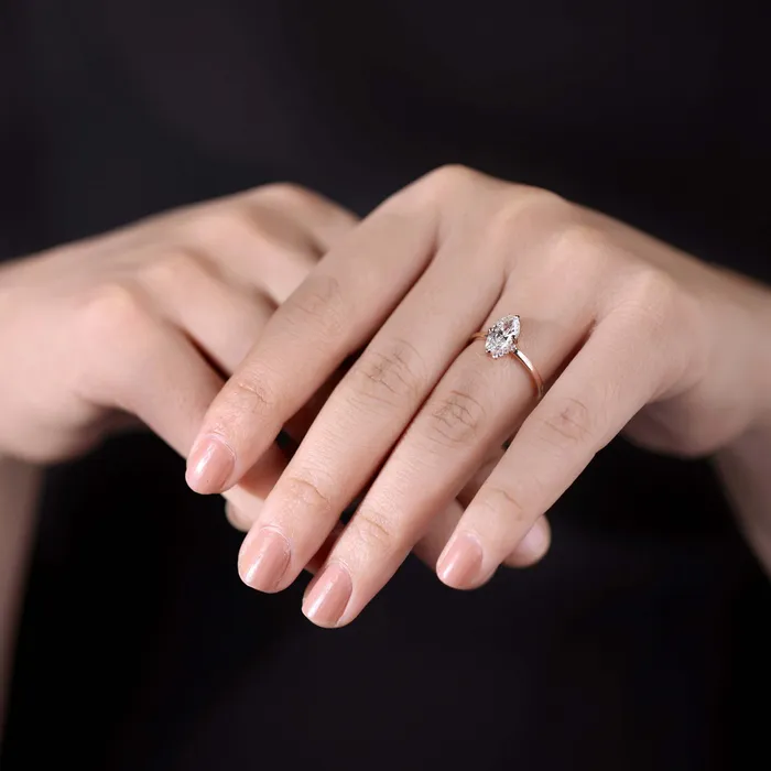 Diamondrensu Rings Vintage Inspired Halo Engagement Ring 103 CT Marquise Cut EVS Lab Diamond Ring Milgrain Setting Ring