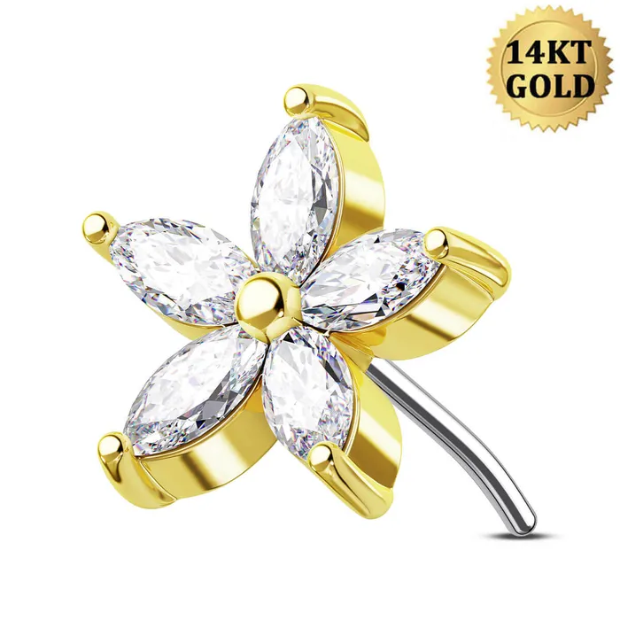 Earrings 14K Clear CZ Flower Threadless Nose and Earring Stud OUFER BODY JEWELRY Earrings 14K Clear CZ Flower Threadless Nose and Earring Stud OUFER BODY JEWELRY