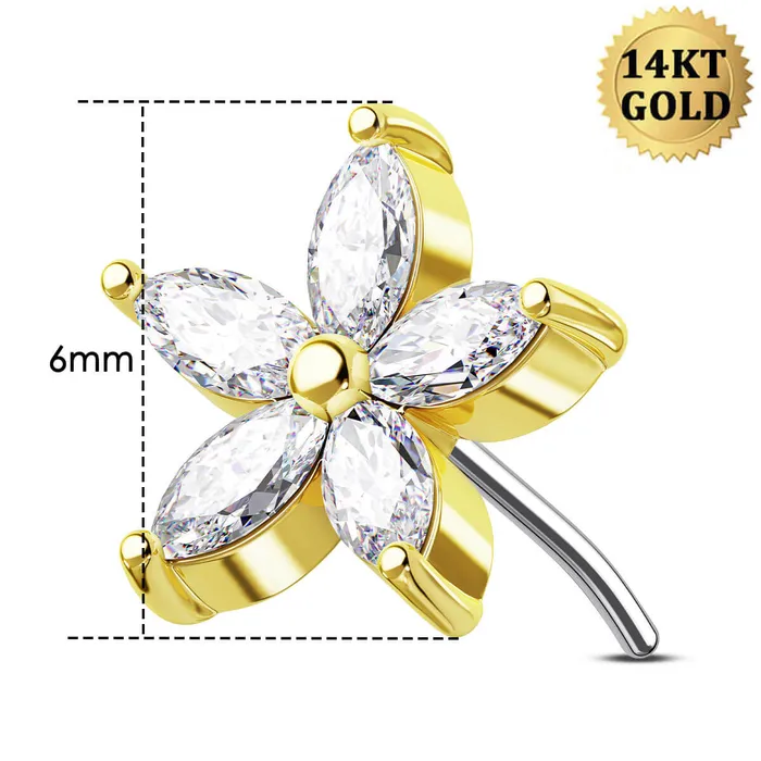 Earrings 14K Clear CZ Flower Threadless Nose and Earring Stud OUFER BODY JEWELRY