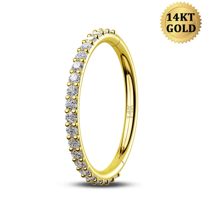 Earrings 14K Solid Gold 18G CZ Hinged Segment Nose Hoop OUFER BODY JEWELRY Earrings 14K Solid Gold 18G CZ Hinged Segment Nose Hoop OUFER BODY JEWELRY